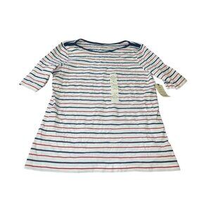 ST JOHN'S BAY Women's Size Large Americana Stripe Boatneck Tee 100% Cotton